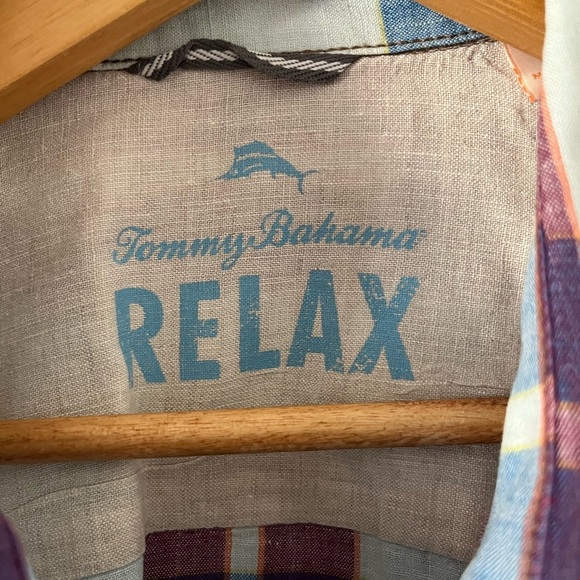 2 x $25 Tommy Bahama Relax Men’s XL 100% Linen Plaid Short Sleeve Shirt - Picture 4 of 15